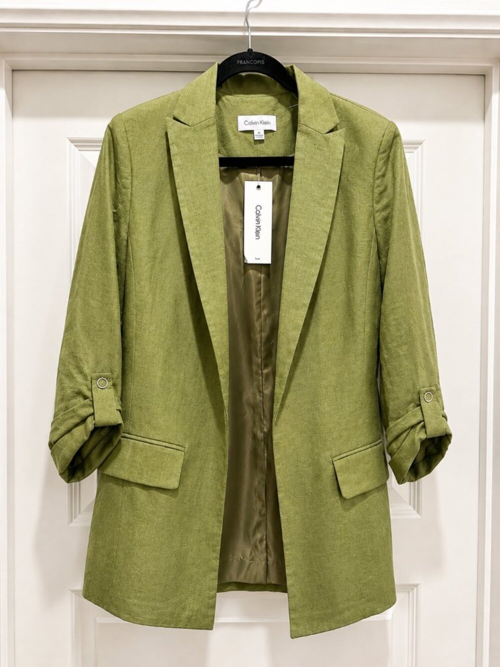NWT Calvin Klein Olive Green Linen Blend Blazer | Size 10 - Picture 2 of 4